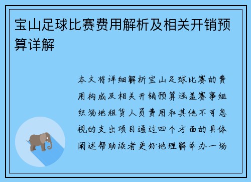 宝山足球比赛费用解析及相关开销预算详解